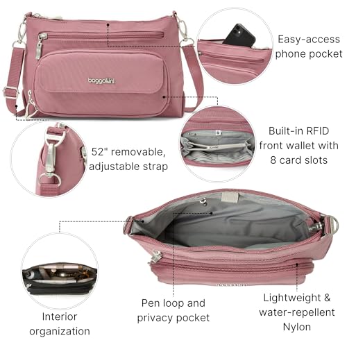 Image of Baggallini Original Everyday 11x7.5 Crossbody Bags Rfid Protected Lightweight Nylon Zippered Travel Purse