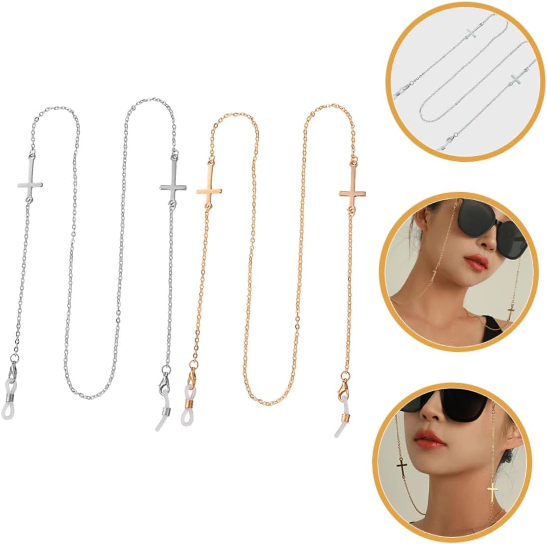 GANAZONO 2pcs Anti-lost Glasses Chain Necklace for Women, Alloy Eyeglass Holder Lanyard with Non-slip Cross Design, Vintage Style Eyewear Accessory for Sunglasses and Reading Glasses