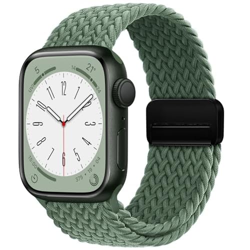 Magnetic Braided Loop Band Compatible with Apple Watch Series 11 10 46mm 9 8 7 6 5 4 42mm 44mm 45mm 49mm for Women Men, Stretchy Nylon Elastic Sport Strap for iWatch SE/Ultra 1/2/3, Olive Gr