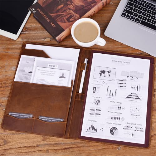 Jack&Chris Leather Portfolio, A4 Document Folder Legal Pad Padfolio, Professional Writing Letter Notepad Clipboard Sleeve Organizer, Resume Folio Binder for Men&Women,JC1823
