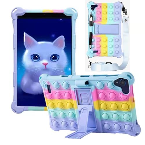 ALHBEJT Tablet Case for Lenovo/Huawei/Samsung Galaxy Universal 8 inch Case Soft Anti-Stress Silicone Cover with Stand Lanyard Pen for Universal 8 inch Pop Anxiety Relief Fidgets(Colorful Light Blue)