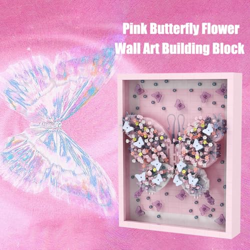 Wall Art Pink Butterfly Flower Building Blocks Set; A Wall Decor Set for Adults Who Love Creative Hobbies(2000+ Pieces) Toys Gifts for Kid and Adult