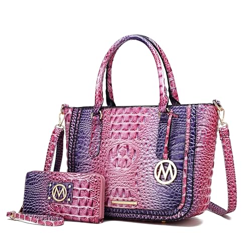 Image of MKF Collection Satchel Bag for Women's Crocodile Embossed Vegan leather Crossbody Tote Handbag Top-Handle Purse by Mia K