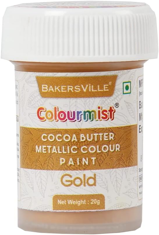Colourmist Edible Cocoa Butter Metallic Colour Paint (Metallic Gold), 20g | Cocoa Butter Metallic Color Paint For Chocolate, Icing, Airbrush, Gumpaste | Metallic Gold, 20g