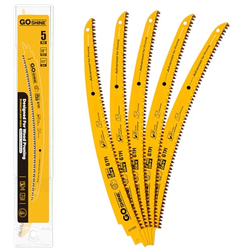 5 Pack,12 Inch Wood Pruning Reciprocating Saw Blades,6TPI Arc Pruning Blades for Reciprocating Saw, Japanese Teeth Sawzall Blades for Fast Tree Trimming & Wood Cutting,with Storage Box