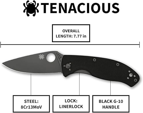 Miniatura 5 de Spyderco Tenacious cuchillo plegable de filo liso, negronegro