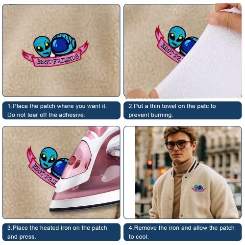 Obokata Embroidered Iron On Patches, Alien & Spaceman Best Friends Applique Patch, Space Badge Universe Sew On Emblem Diy Accessories For Vest Jackets, Clothes, Hats, Backbags & Jeans. #TOP4