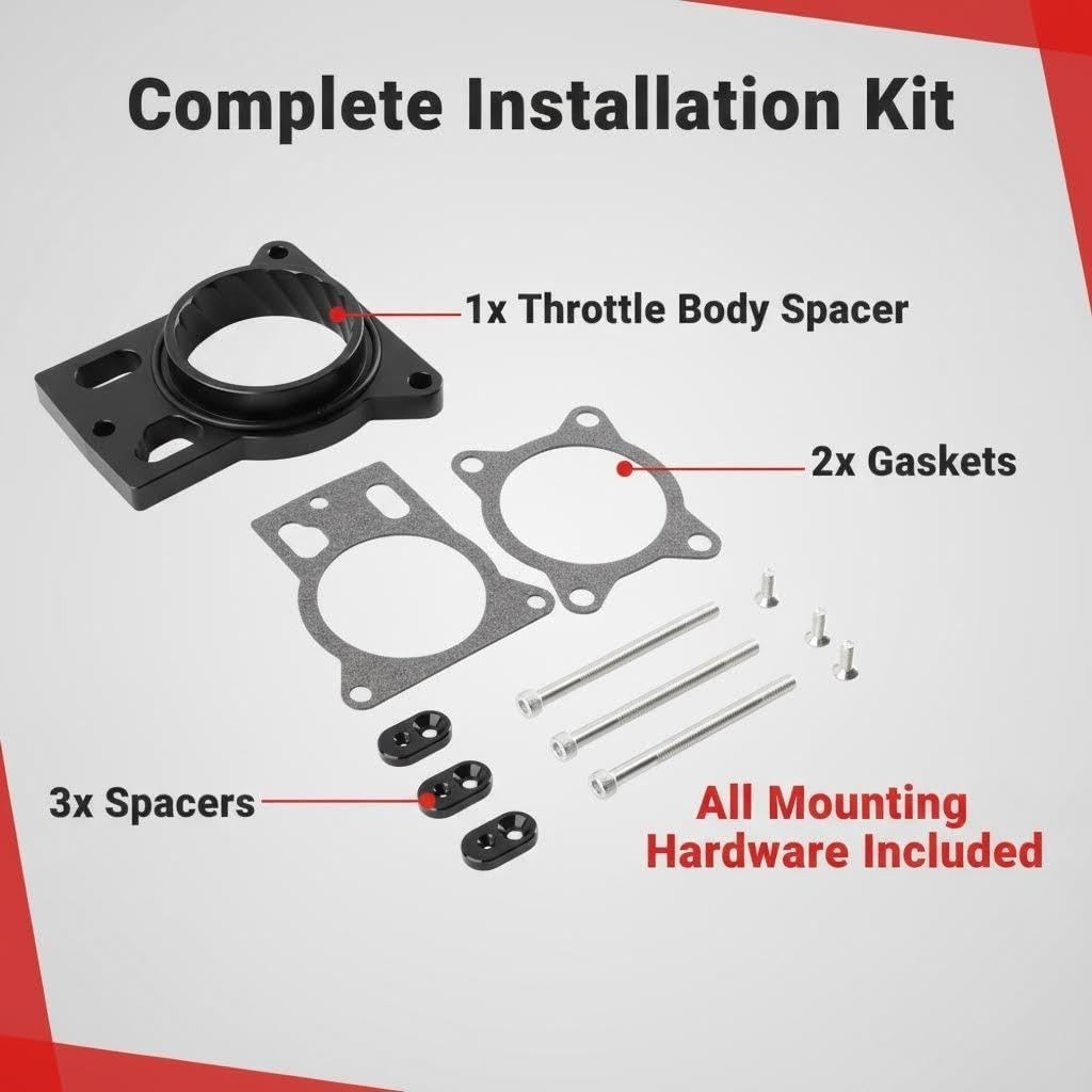 Throttle Body Spacer Fit for 2001-2006 Escalade / 2002-2006 Avalanche / 1999-2007 Silverado / 2003-2004 SSR / 2000-2006 Suburban / 2000-2006 Tahoe / 1999-2007 Sierra / 2000-2006 Yukon