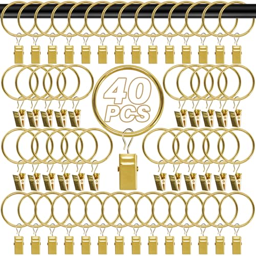 MAQIHAN 40PCS Curtain Rings with Clips - 1.26 Inch Antique Gold Rings