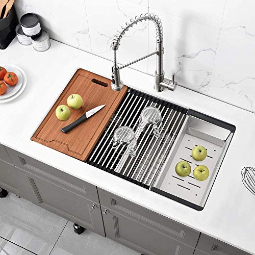 33 Inch Double Bowl Undermount Kitchen Sink Workstation-Bokaiya 33x19 Undermount Kitchen Sink Double Bowl 16 Gauge Stainless Steel Deep 50/50 Low Divide Kitchen Sinks with Accessories - Image 5