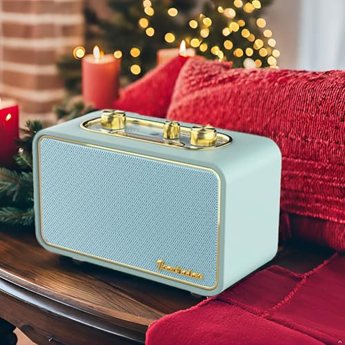 TRENBADER Retro Wood Bluetooth Radio with Built-in Speakers, Wireless Portable Speakers with Subwoofer-Elegant & Vintage Design, Rotary AM/FM Tuning Dial, Wireless Streaming(Retro Green)