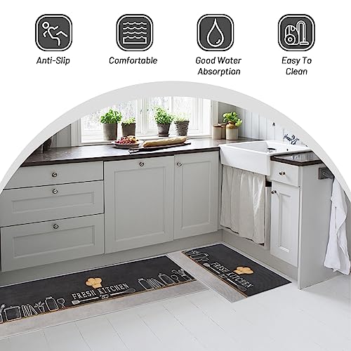 BWBIKE Set di Tappeti da Cucina Tappetini in Piedi in Moquette Lavabili Set di Tappeti da Pavimento Antiscivolo in Microfibra da 2 pezzi, 43 x 75 cm + 43 x 150 cm, Fresh Kitchen-Upgrate - immagine 6
