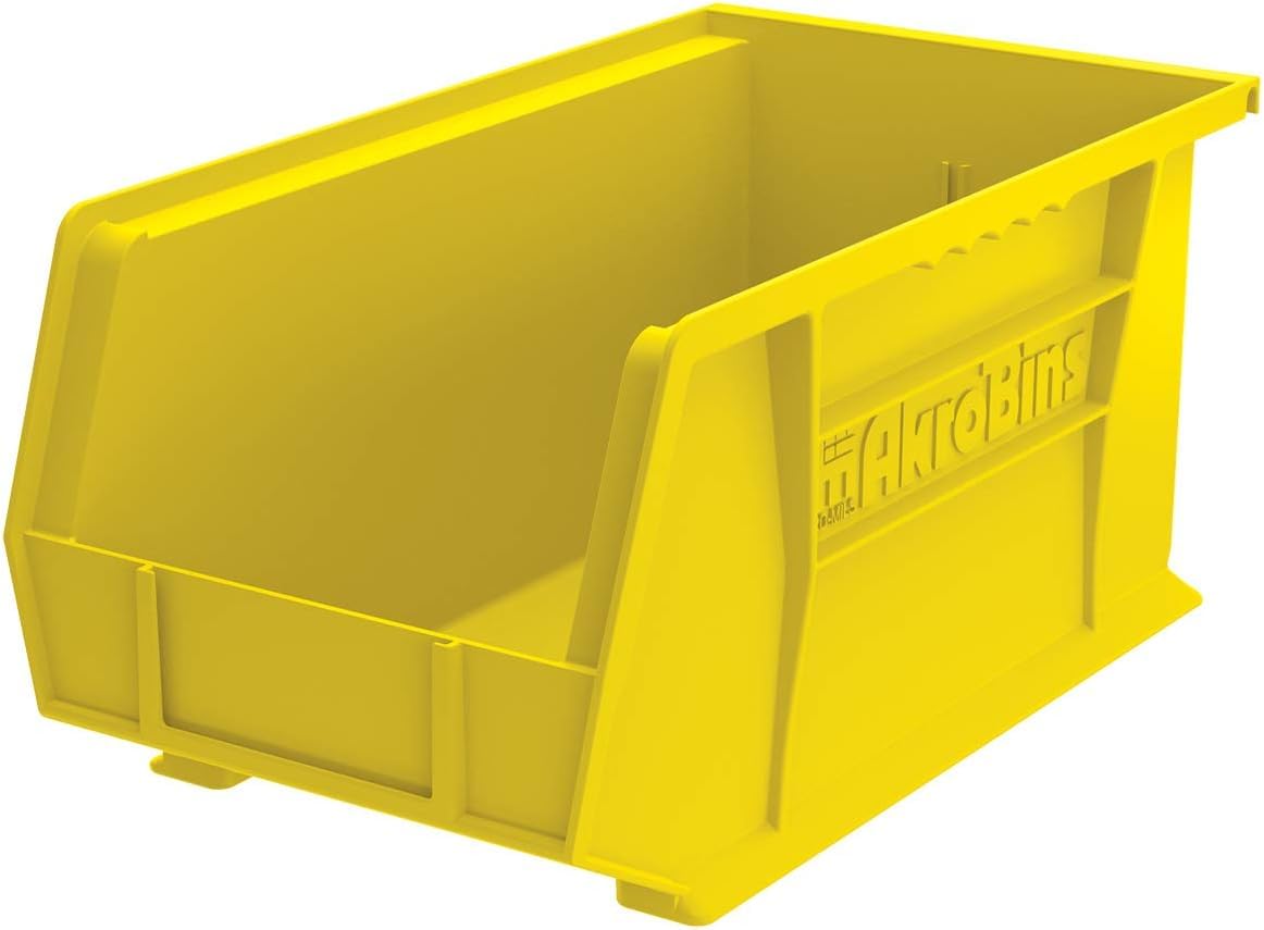 Akro-Mils30240 AkroBins Plastic Storage Bins, Space-Saving Stackable Bins for Garage, Pantry, Craft Organization, 15-Inch x 8-Inch x 7-Inch, Yellow, 12-Pack