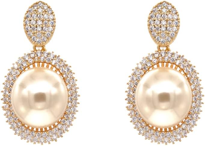 Lavencious Oval Dangle Jewelry Set Cream Color Pearl Necklace & Earrings Sets for Women Gold and Silver Color