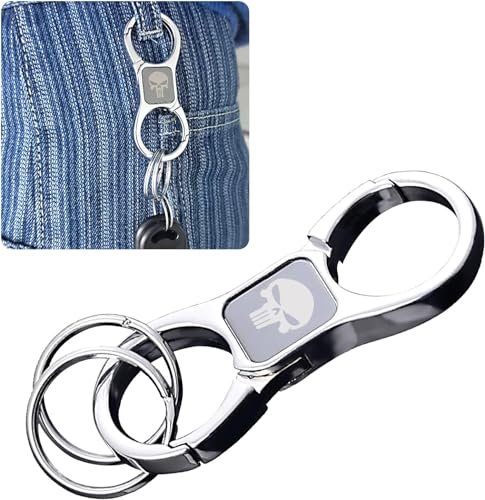 Image of gunhunt 1 Pack Skull Key Chain, Key Chain with 2 Key Rings and Quick Release Zinc Alloy Detachable Key Chain (Silver)