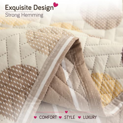 Image of HOKIPO 'Homehues Series' Printed Quilted 5 Seater Sofa Cover Set - Washable 3+2 Sofa Cover Mat | Brown Polka Dot (IN-807 + IN-809 - D4)