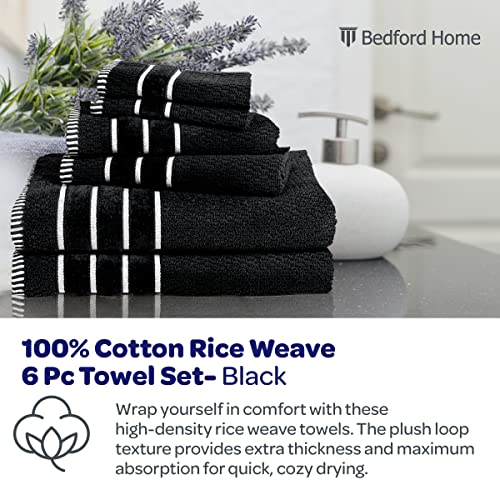 Bedford Home 100% Cotton Rice Weave 6 Piece Towel Set - Black #TOP2