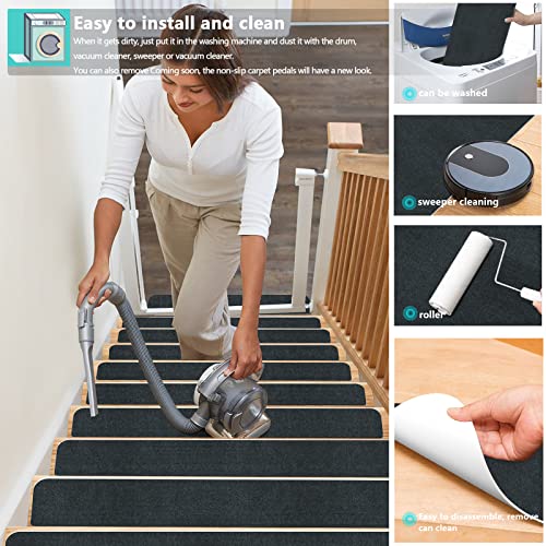 Jayfan Stair Treads For Wooden Steps Indoor Stair Treads Rugs Anti Slip Stair Treads 8.6" X 27.2" (15-Pack) Carpet For Stairs Runner Non Slip Carpet Mat Rugs Spiral Staircase Kit For Elder And Kids #TOP5