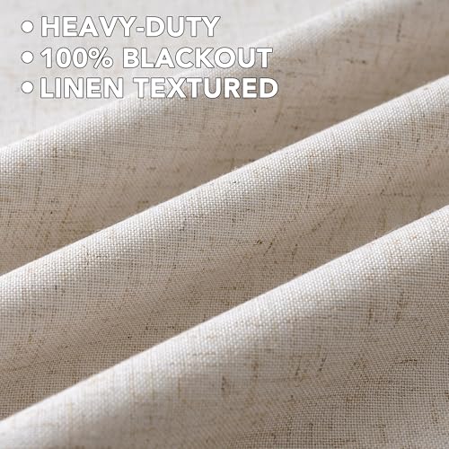 Image of H.VERSAILTEX Linen Curtains 100% Blackout Curtains for Bedroom 90 inch Long Full Light Blocking Nature Linen Blended Window Curtains for Living Room Nickel Grommet (2 Panels, Heathered Natural)