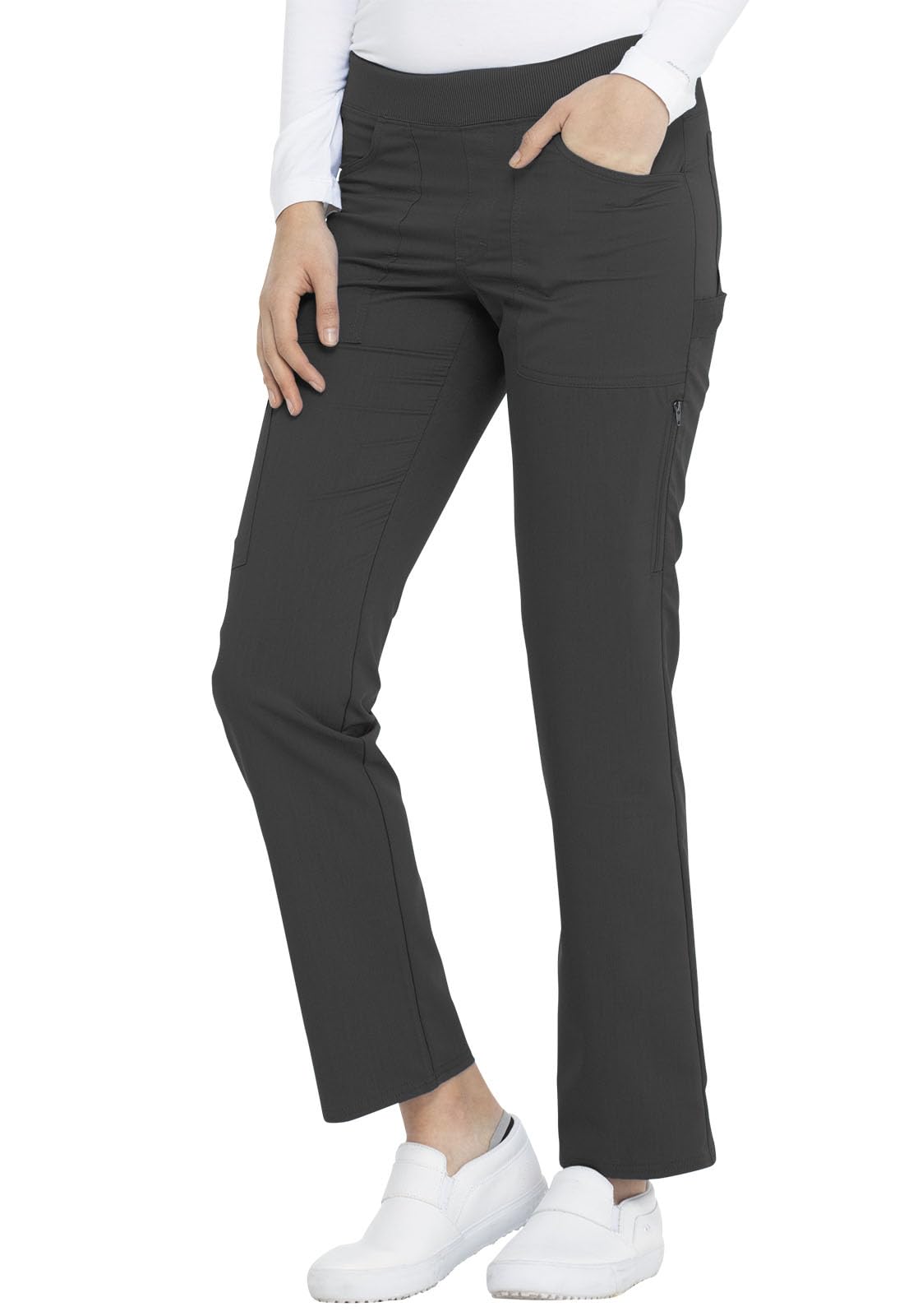 Dickies Pantaloni da donna senza cerniera, vita media, gamba affusolata, con 6 tasche e cintura a costine DK135