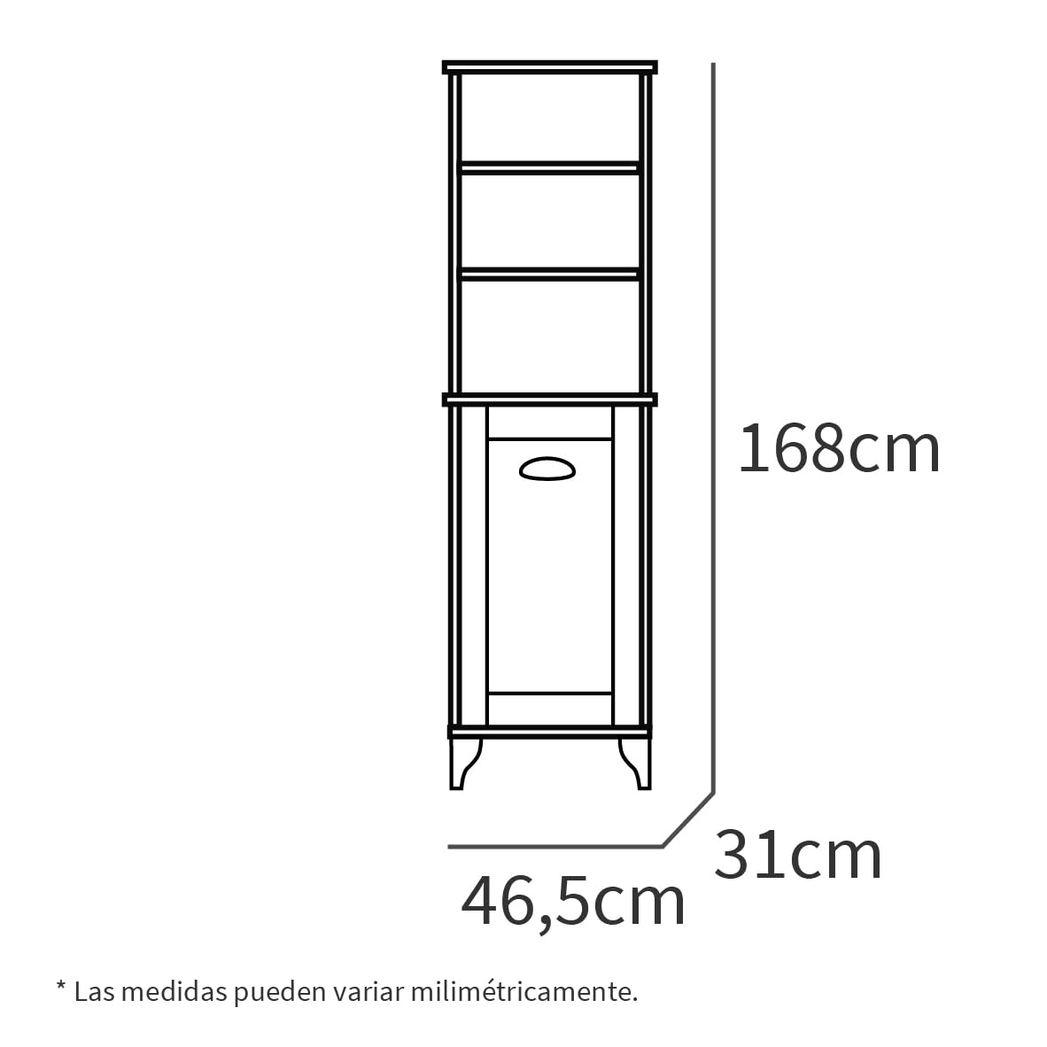 MUEBLES PITARCH | Columna de Baño, Armario Alto con Estantería, 1 Puerta con 1 Estantes Interior Regulable, 168x46,5x31cm (Alto x Ancho x Fondo) Blanco y Roble Cambrian, Vintage, Modelo Toscana