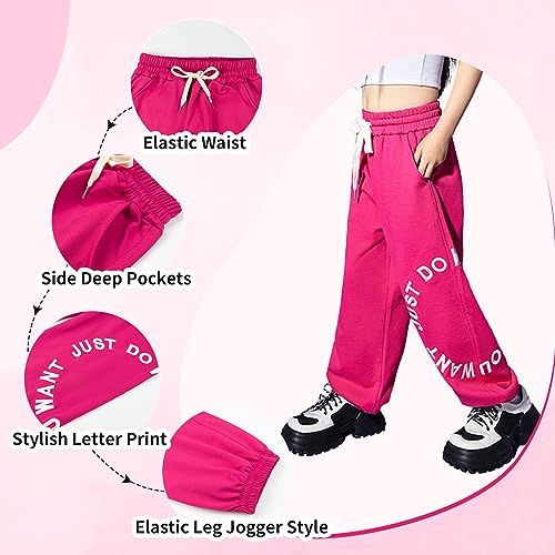 Image of Rolanko Girls' Jogger Pants Active Kids Sweatpants with Pocket Hip Hop Streetwear Trousers 4-14 Years
