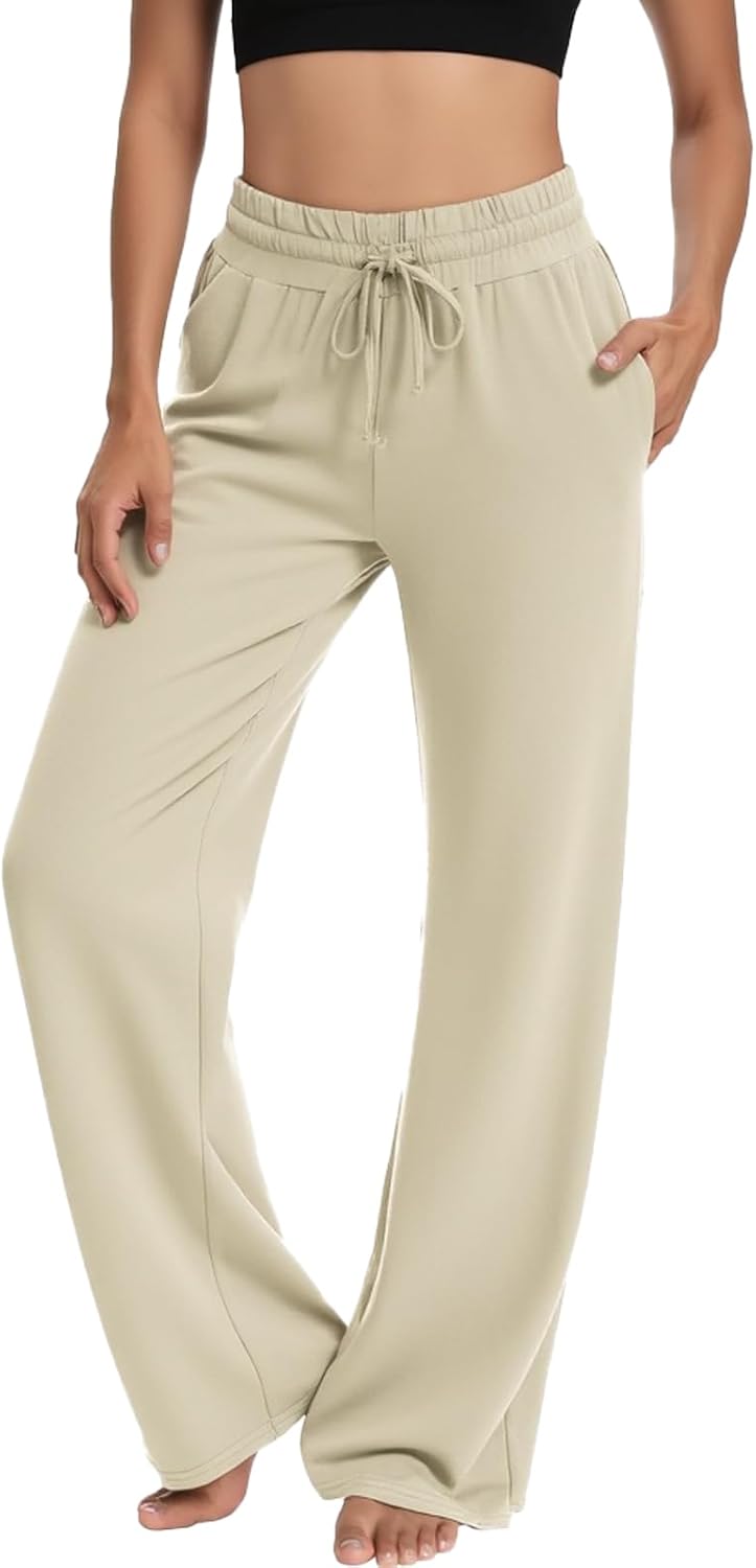 Womens Yoga Pants High Waist Wide Leg Casual Workout Lounge Pajamas Loose Pants with Pockets - Image 3