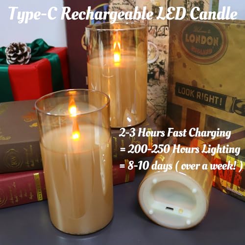 Image of Rechargeable Flameless Candles Type-c Rechargeable Battery Candle with Remote Control and Timer Function Real Wax Warm Color Moving Flame for Halloween Christmas Festival Wedding Home Party 200 Hours