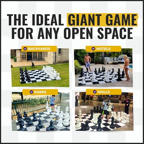 Juego de ajedrez gigante MegaChess con rey de 25" de alto - Set grande para exteriores con 32 piezas grandes de HDPE y tablero incluido miniatura 3