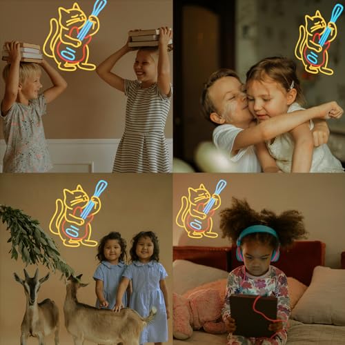 Image of Guitar Cat Neon Sign LED Music Light Colorful USB Powered LED Music Wall Decor for Bedroom Studio Party gifts for Teens Cat Lovers and Guitar Fans