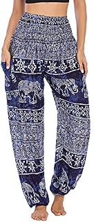 Nuofengkudu Women's Baggy Thai Fisherman Yoga Pants Patterned High Waist Trousers Summer Holiday