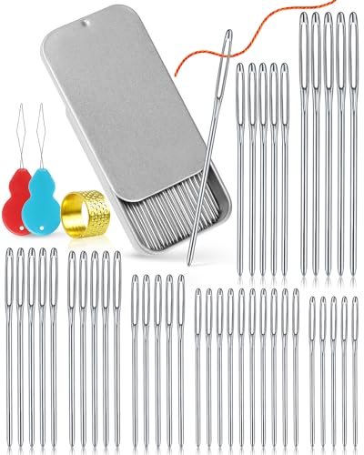 FIVEIZERO 80/40 PCS Large-Eye Blunt Needles 8 Sizes Stainless Steel Yarn Knitting Needles Sewing Needles Crafting Knitting Weaving Stringing Needleswith Threaders for Finishing Off Crochet Projects CJ