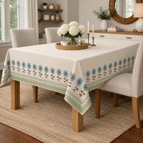 Image of STITCHNEST Cotton Slub Table Cover for 6 Seater Dining Table|54 x 78 Inches, Digitally Printed|Durable, Washable & Fade-Resistant Fabric