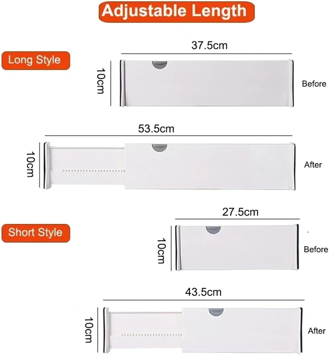 2 Pcs Drawer Storage Divider Removable Telescopic Free Standing Kitchen Baffle Finish Adjustable Length For Clothes(L)
