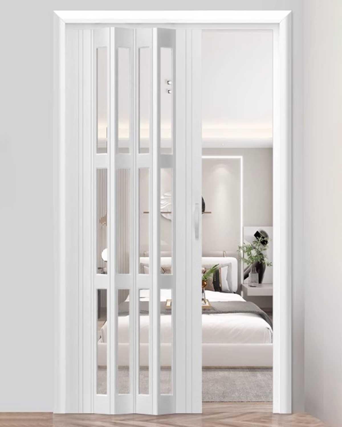 Niestandardowe drzwi składane z uchwytem i przezroczystymi oknami akrylowymi, wszechstronne plastikowe drzwi Concertina, rozmiary od 61 x 200 cm do 200 x 203 cm, idealne do użytku domowego i biurowego