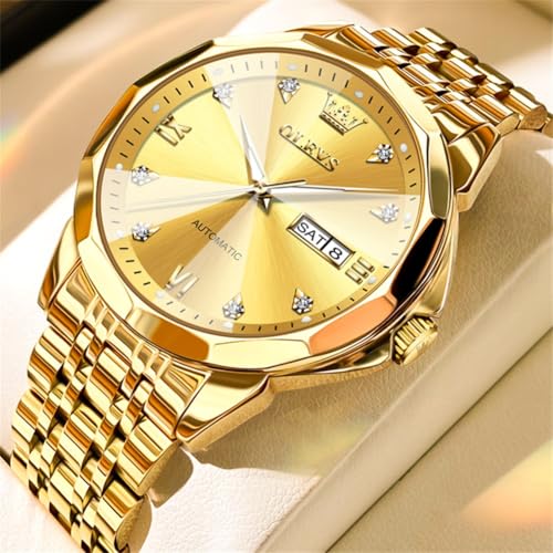 Image of OLEVS Watch for Men Automatic Classic Mechanical Watch Diamond Mirror Stainless Steel Dress Casual Waterproof Day /Date Calendar