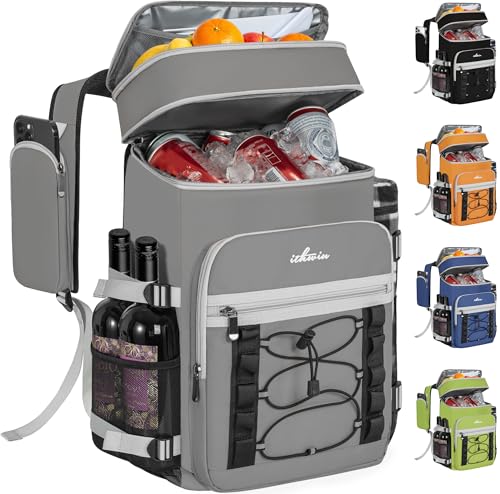 Image of Cooler Backpack, 40 Cans Insulated Lunch Backpack Picnic Backpack for Men&Women, Durable Cooler Bag with 2 Leak Proof Compartments for Picnic, BBQ Camping, Lunch, Beach, Hiking, Gray