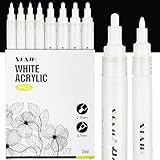 SFAIH Acrylic White Paint Pens - 8 Pack 2-3MM Medium Tip & 0.7MM Extra Fine White Paint Marker for Rock Painting, Wood, Metal, Fabric, Plastic, Canvas, Glass, Ceramic, Diy Crafts