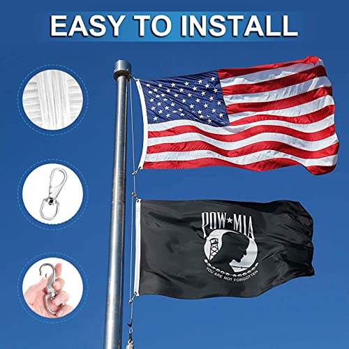 Dostatni 5/16" X 100 Ft Wire Center Flagpole Rope With Clips Kit Polyester Flagpole Halyard Rope With Wire Core And 3.4" Stainless Steel Snap Hooks For Flagpole #TOP5