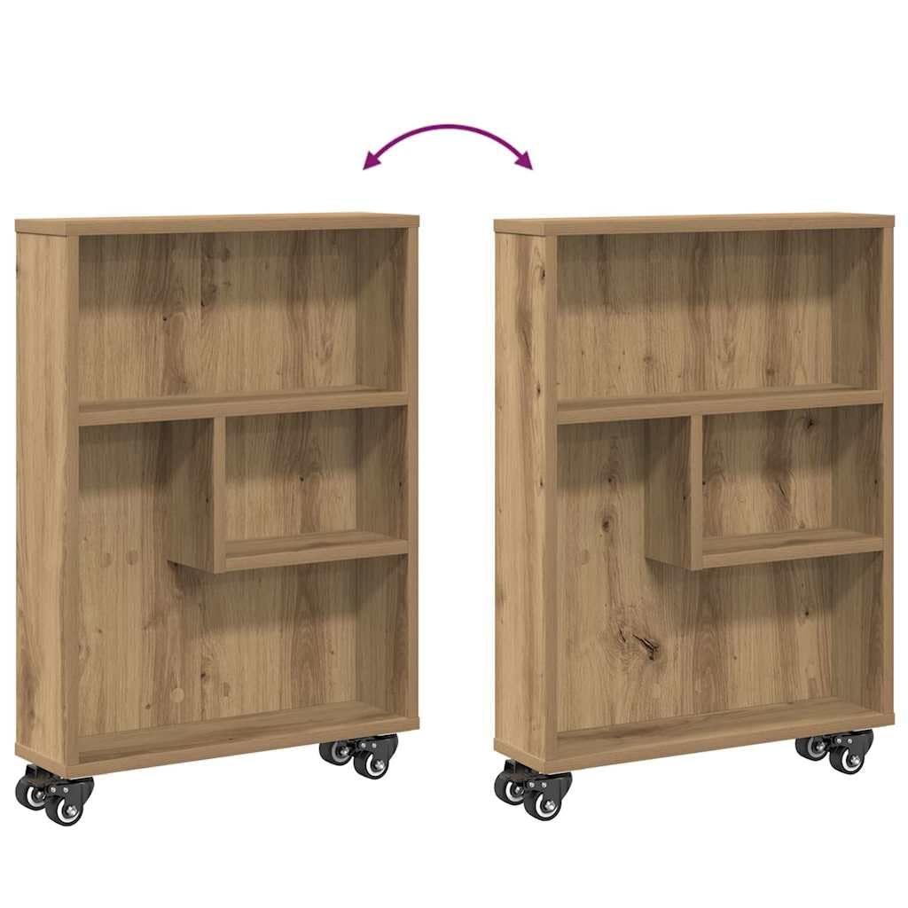vidaXL Carrito de almacenaje Estrecho Madera Roble artisian 48x13x68cm, Carrito de Almacenamiento Delgado, Carro de Cocina con Ruedas, Carro de Almacenamiento con Ruedas