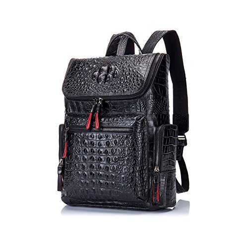 Image of boshiho Real Leather Laptop Backpack Fashion Travel Bag Daypack for Men, Crocodile Pattern (S)