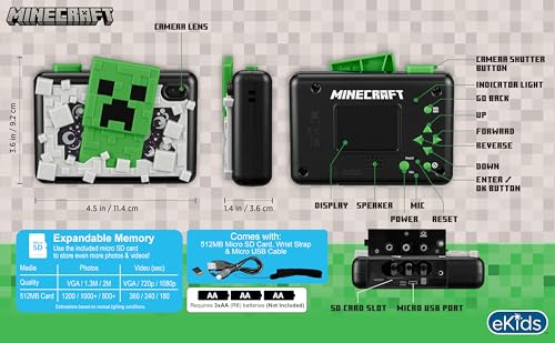 Image of Minecraft Kids Camera with SD Card, Digital Camera for Kids with Video