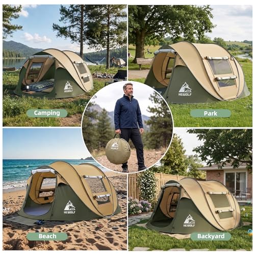 Tienda de Campaña Pop Up Hewolf para 4 Personas, impermeable, instalación automática fácil, ideal para camping, senderismo y viajes miniatura 6