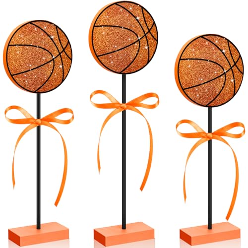 Novabright 3 Pcs Wood Basketball Tiered Tray Decor Set 4x4x0.5 Inch