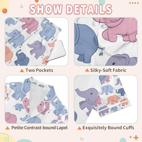 senya Many Cute Elephants Satin Summer Pajama Sets Silk Short Sleeve Button Down Sleepwear3