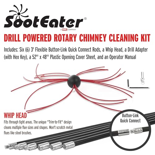 SootEater Rotary Chimney Cleaning System - Gardus RCH205-B Chimney Sweep Kit, Cleans Open Chimneys up to 18' with 6 Flexible 3' Rods, Chimney Cleaning Kit with Trim-to-Fit Spinning Chimney Whip - Image 2