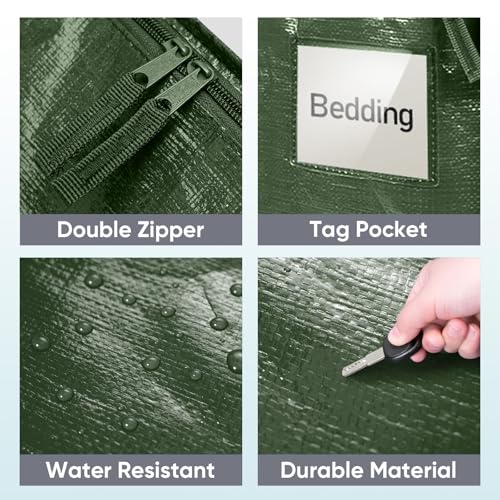 Image of TICONN 2 Pack Extra Large Moving Bags Heavy Duty with Zippers & Carrying Handles, Durable Storage Bags Moving Boxes for Closet Organizers and Storage (2 Pack, Olive)