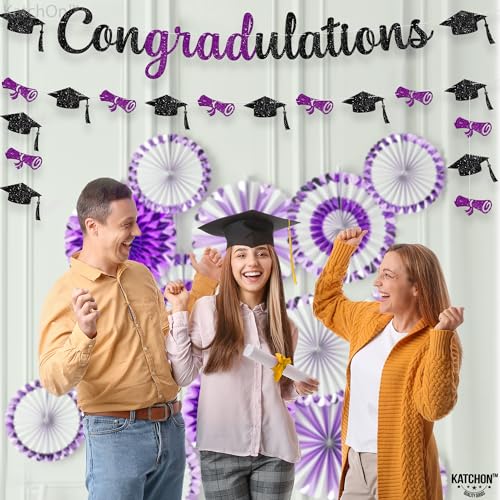 Image of KatchOn, Glitter Purple Congratulations Banner - No DIY, 10 Feet | Graduation Banner Class of 2026 | Purple Graduation Decorations 2026 | Grad Cap Decorations | Congrats Banner