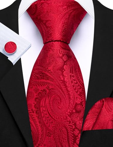 Image of Barry.Wang 6 PCS Men Ties Set Silk Business Fashion Woven Necktie Handkerchief Cufflinks Paisley Stripe Wedding Party