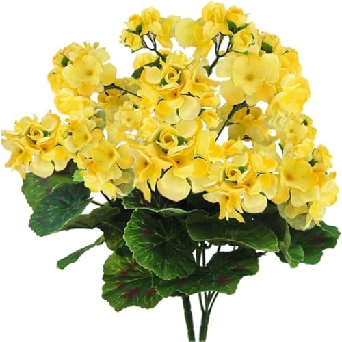 Artificial Flowers Outdoor & Indoor Faux Begonia Flowers Bouquet UV-Resistant Hanging Fake Greenery Shrub Plants - Lifelike Spring Summer Garden Decor for Table Centrepiece, Home, Wedding (yellow)